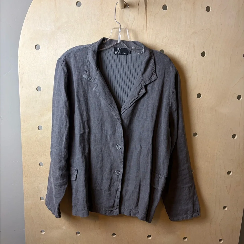 Fenini Gray Linen Button-Front Jacket / Blazer – Made in USA in Charcoal Size L - Picture 2 of 8